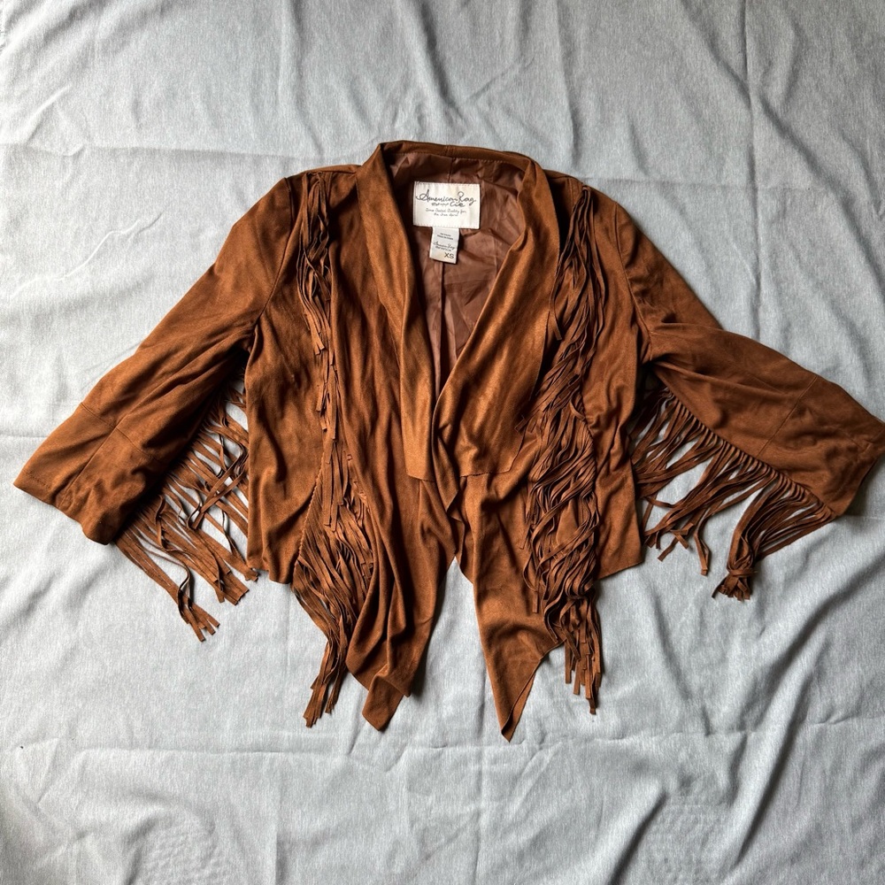 American Rag Love Token Brown Faux Suede Fringe Jacket